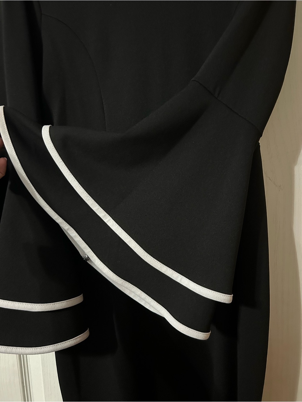 Nina Leonard Black Dress with White-Trim Bell Sleeves - Picture 2 of 4